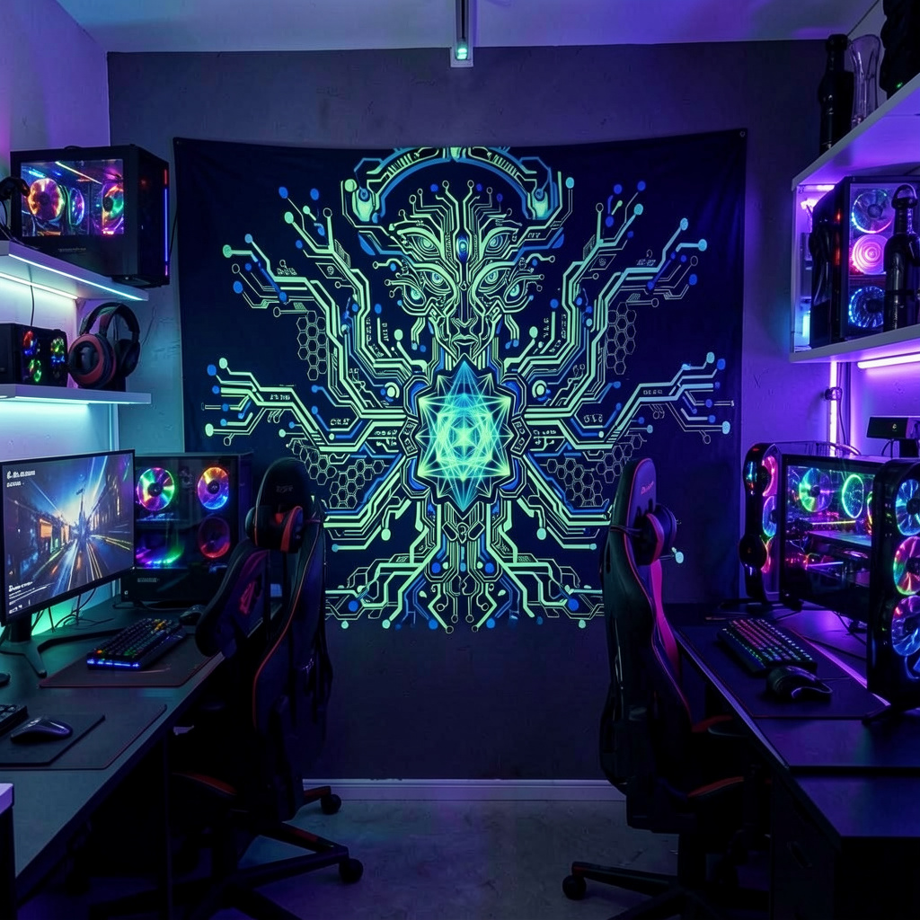 PSYDE EYE NEON QUANTUM CIRCUIT TAPESTRY – UV REACTIVE