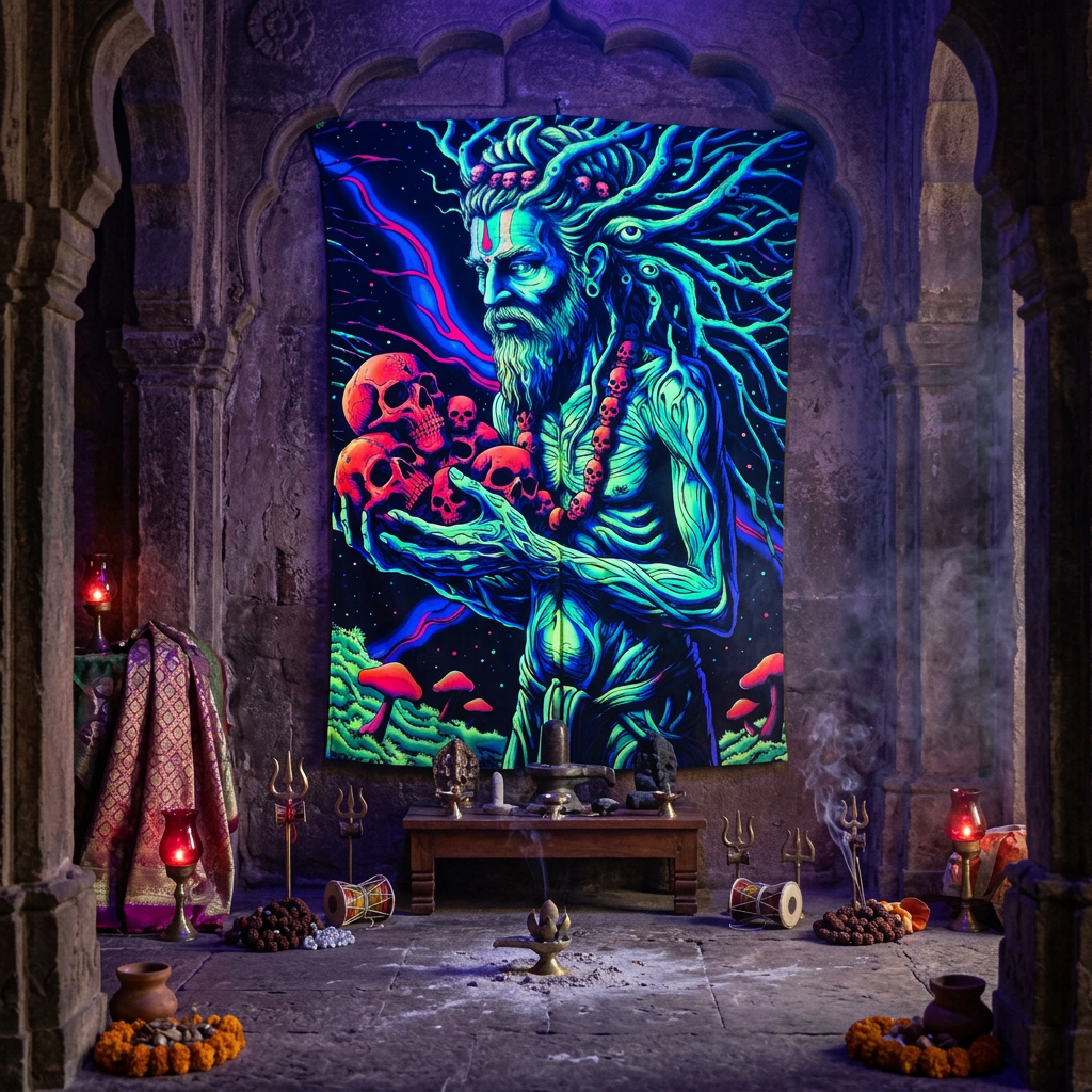 PSYDE EYE NEON AGHORI TAPESTRY – UV REACTIVE