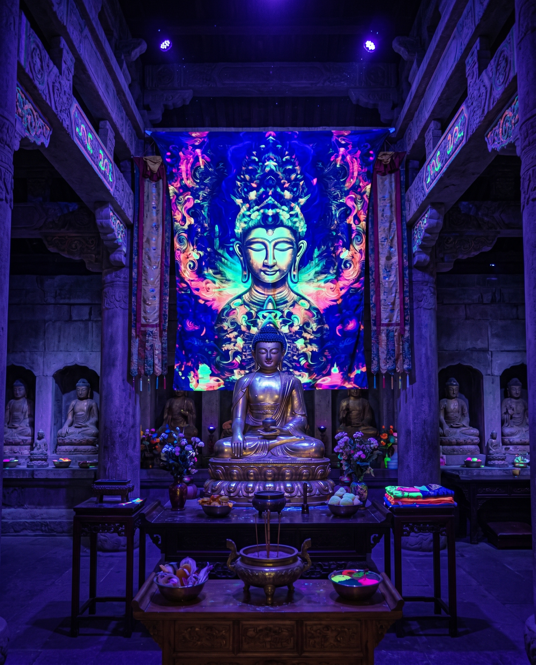 PSYDE EYE NEON BUDDHA TAPESTRY – UV REACTIVE